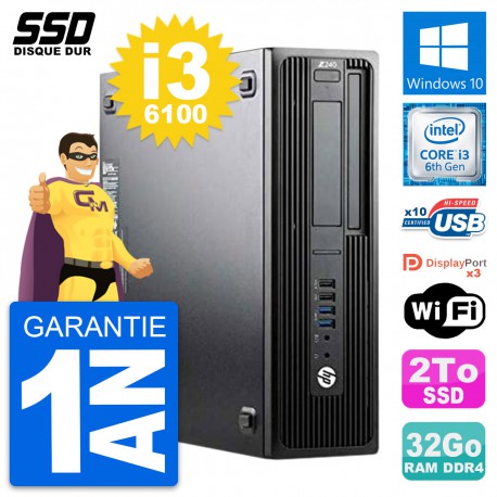 PC HP WorkStation Z240 SFF Intel Core i3-6100 RAM 32Go SSD 2To Windows 10 Wifi