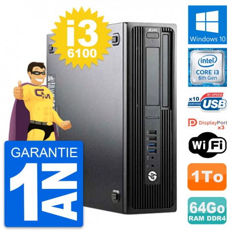 PC HP WorkStation Z240 SFF Intel i3-6100 RAM 64Go Disque Dur 1To Windows 10 Wifi