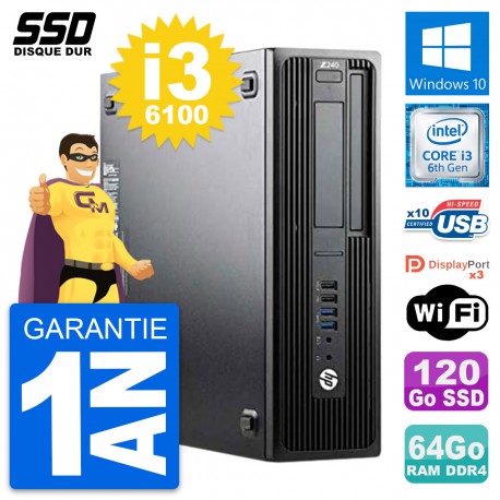 PC HP WorkStation Z240 SFF Intel Core i3-6100 RAM 64Go SSD 120Go Windows 10 Wifi