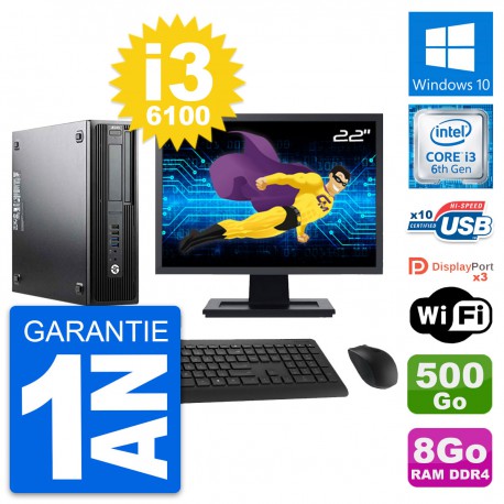 PC HP Z240 SFF Ecran 22" Intel Core i3-6100 RAM 8Go Disque 500Go Windows 10 Wifi