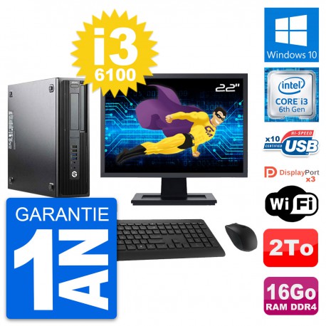 PC HP Z240 SFF Ecran 22" Intel Core i3-6100 RAM 16Go Disque 2To Windows 10 Wifi