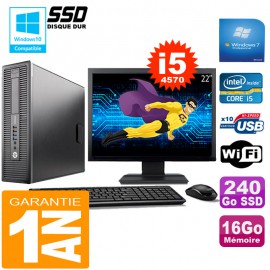 PC HP EliteDesk 800 G1 SFF Core I5-4570 16Go Disque 240 Go SSD Wifi W7 Ecran 22"