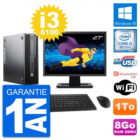 PC HP WorkStation Z240 SFF Ecran 27" i3-6100 RAM 8Go Disque 1To Windows 10 Wifi
