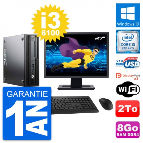 PC HP WorkStation Z240 SFF Ecran 27" i3-6100 RAM 8Go Disque 2To Windows 10 Wifi