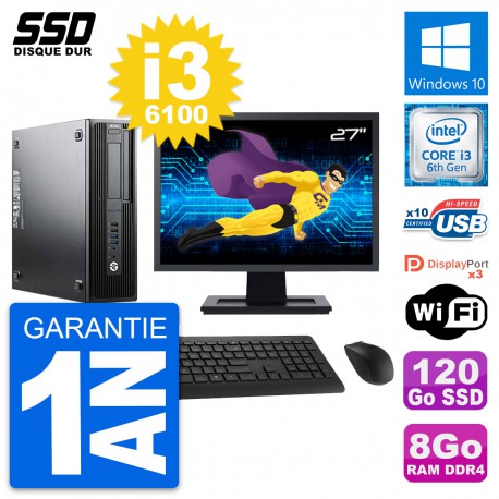 PC HP WorkStation Z240 SFF Ecran 27" i3-6100 RAM 8Go SSD 120Go Windows 10 Wifi