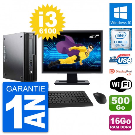 PC HP Z240 SFF Ecran 27" Intel i3-6100 RAM 16Go Disque Dur 500Go Windows 10 Wifi