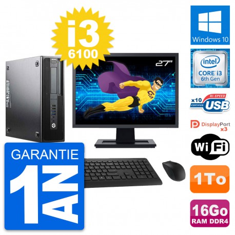 PC HP Z240 SFF Ecran 27" Intel Core i3-6100 RAM 16Go Disque 1To Windows 10 Wifi
