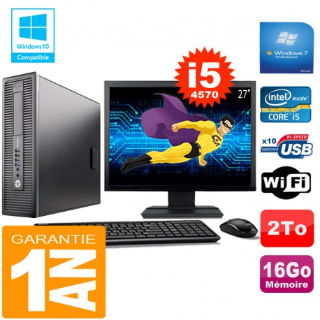 PC HP EliteDesk 800 G1 SFF Core I5-4570 16Go Disque 2 To Wifi W7 Ecran 27"