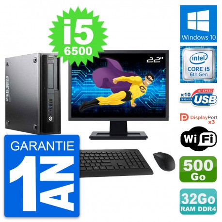 PC HP Z240 SFF Ecran 22" Intel i5-6500 RAM 32Go Disque Dur 500Go Windows 10 Wifi