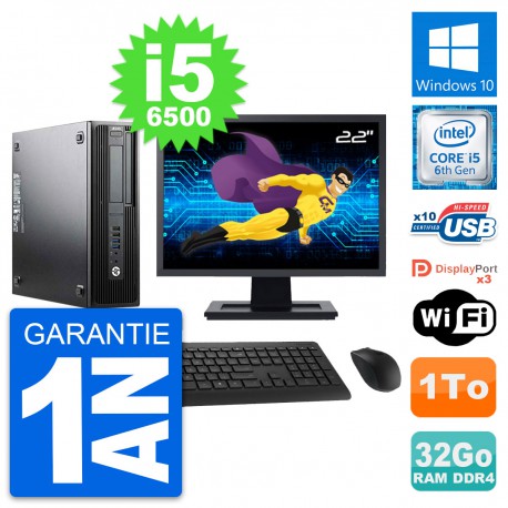 PC HP Z240 SFF Ecran 22" Intel Core i5-6500 RAM 32Go Disque 1To Windows 10 Wifi