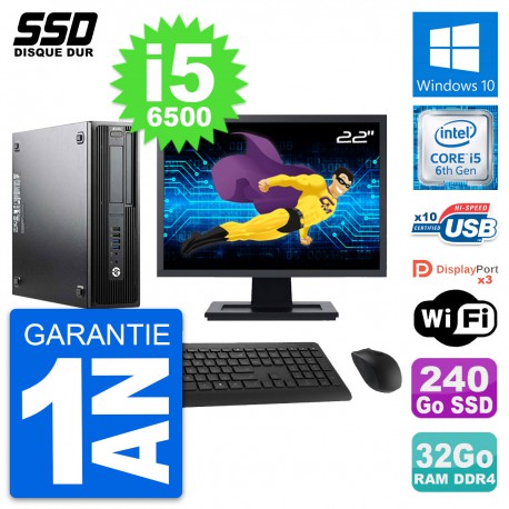 PC HP WorkStation Z240 SFF Ecran 22" i5-6500 RAM 32Go SSD 240Go Windows 10 Wifi