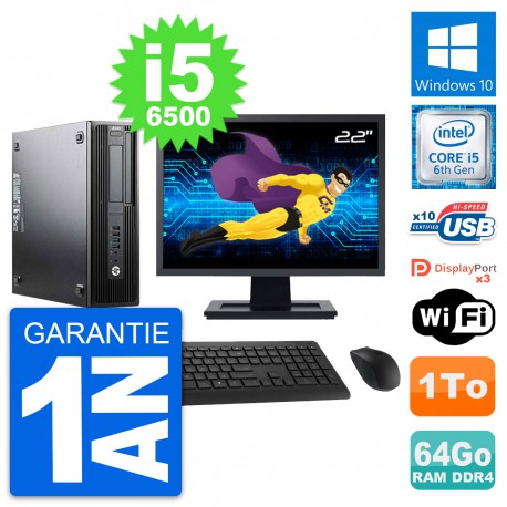 PC HP Z240 SFF Ecran 22" Intel Core i5-6500 RAM 64Go Disque 1To Windows 10 Wifi