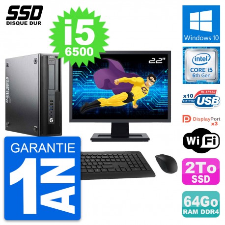 PC HP WorkStation Z240 SFF Ecran 22" i5-6500 RAM 64Go SSD 2To Windows 10 Wifi