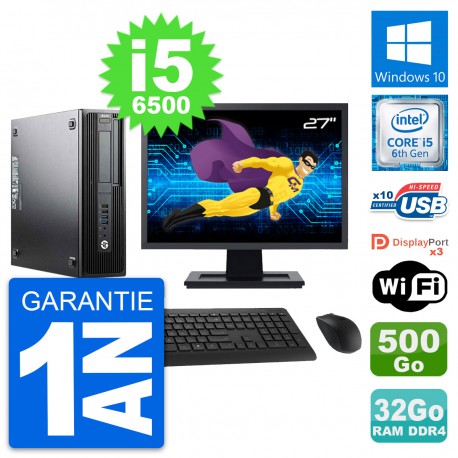 PC HP Z240 SFF Ecran 27" Intel i5-6500 RAM 32Go Disque Dur 500Go Windows 10 Wifi