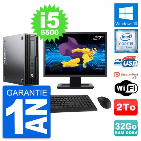 PC HP Z240 SFF Ecran 27" Intel Core i5-6500 RAM 32Go Disque 2To Windows 10 Wifi