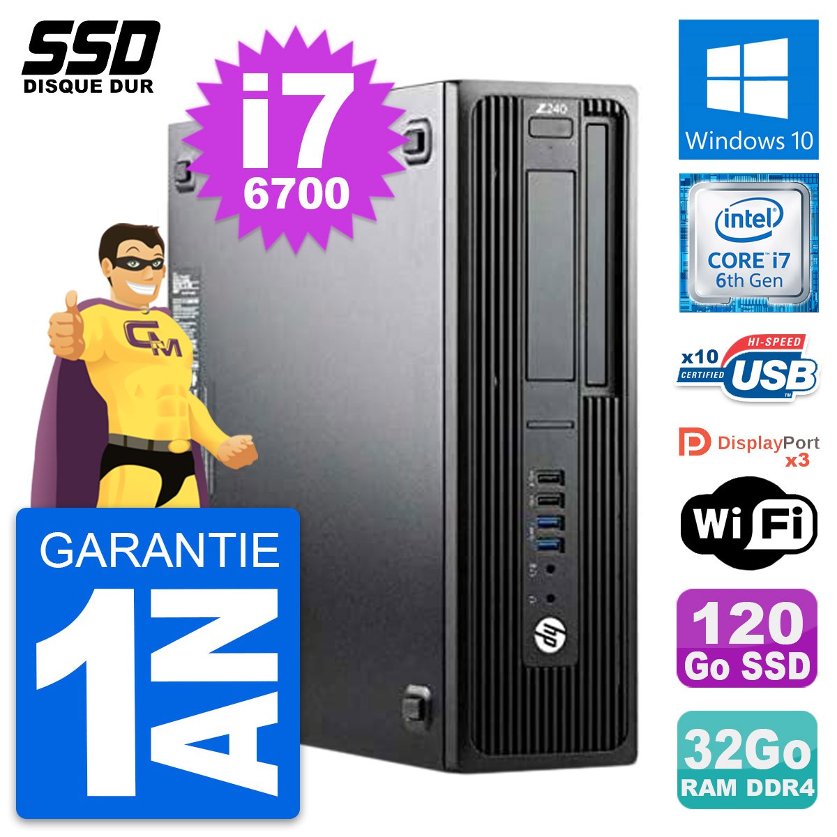 PC HP WorkStation Z240 SFF Intel Core i7-6700 RAM 32Go SSD 120Go