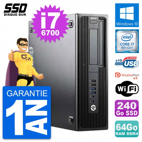 PC HP WorkStation Z240 SFF Intel Core i7-6700 RAM 64Go SSD 240Go Windows 10 Wifi