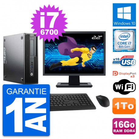 PC HP Z240 SFF Ecran 22" Intel Core i7-6700 RAM 16Go Disque 1To Windows 10 Wifi