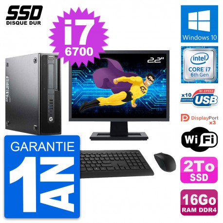 PC HP WorkStation Z240 SFF Ecran 22" i7-6700 RAM 16Go SSD 2To Windows 10 Wifi