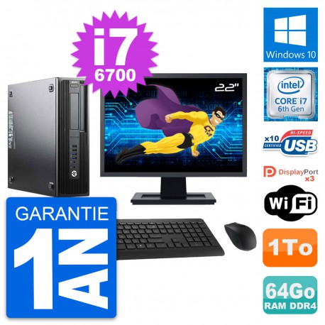 PC HP Z240 SFF Ecran 22" Intel Core i7-6700 RAM 64Go Disque 1To Windows 10 Wifi