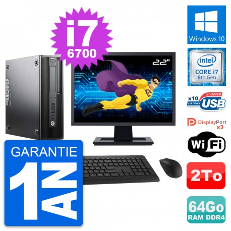 PC HP Z240 SFF Ecran 22" Intel Core i7-6700 RAM 64Go Disque 2To Windows 10 Wifi