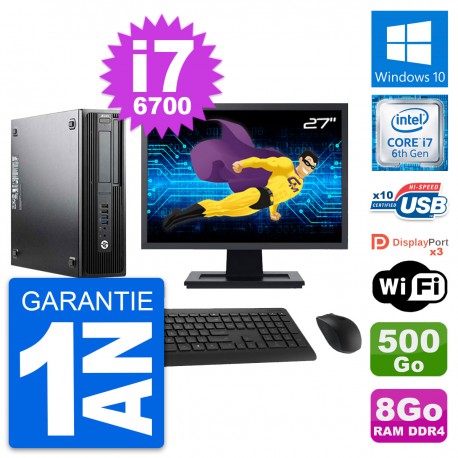 PC HP Z240 SFF Ecran 27" Intel Core i7-6700 RAM 8Go Disque 500Go Windows 10 Wifi