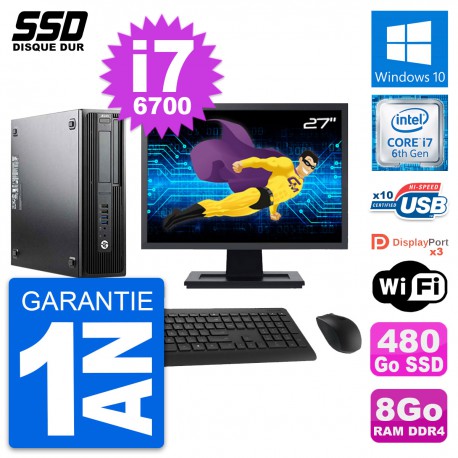 PC HP WorkStation Z240 SFF Ecran 27" i7-6700 RAM 8Go SSD 480Go Windows 10 Wifi
