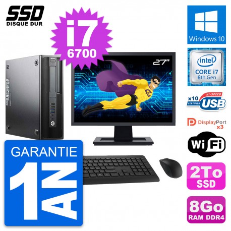 PC HP WorkStation Z240 SFF Ecran 27" i7-6700 RAM 8Go SSD 2To Windows 10 Wifi