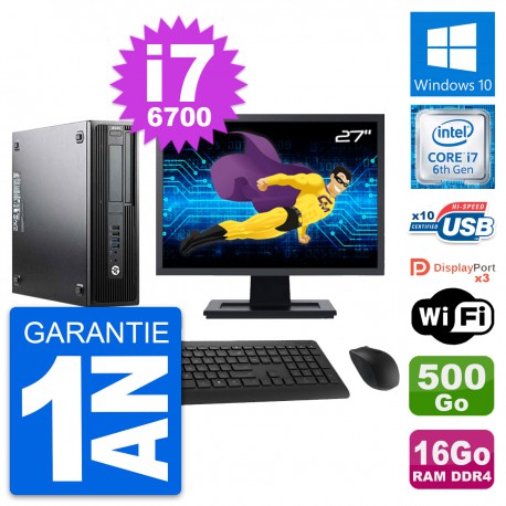 PC HP Z240 SFF Ecran 27" Intel i7-6700 RAM 16Go Disque Dur 500Go Windows 10 Wifi