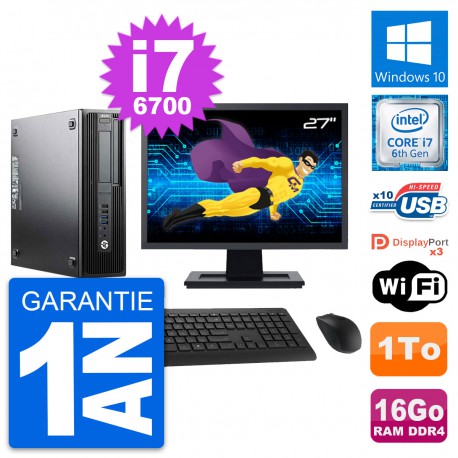 PC HP Z240 SFF Ecran 27" Intel Core i7-6700 RAM 16Go Disque 1To Windows 10 Wifi