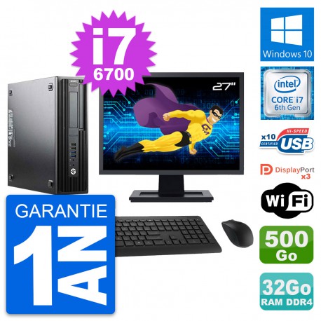 PC HP Z240 SFF Ecran 27" Intel i7-6700 RAM 32Go Disque Dur 500Go Windows 10 Wifi
