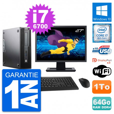 PC HP Z240 SFF Ecran 27" Intel Core i7-6700 RAM 64Go Disque 1To Windows 10 Wifi