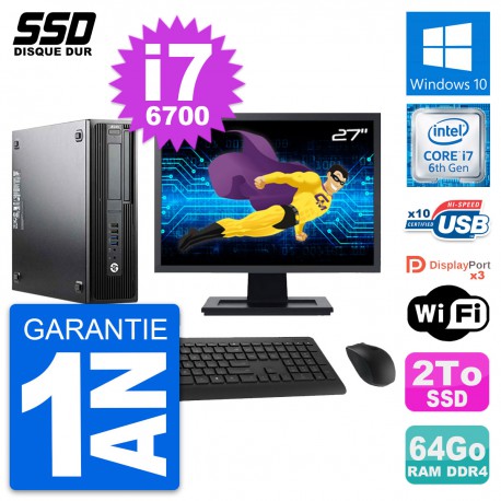 PC HP WorkStation Z240 SFF Ecran 27" i7-6700 RAM 64Go SSD 2To Windows 10 Wifi