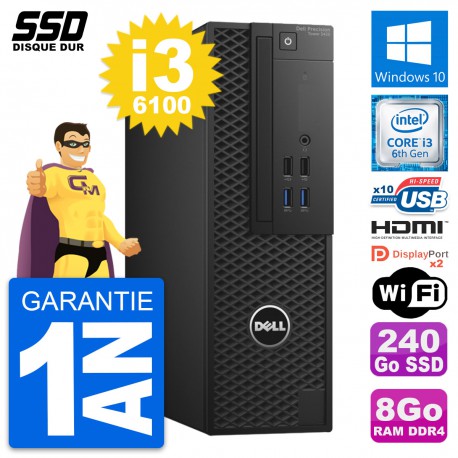 PC Dell Precision T3420 SFF Core i3-6100 RAM 8Go SSD 240Go HDMI Windows 10 Wifi