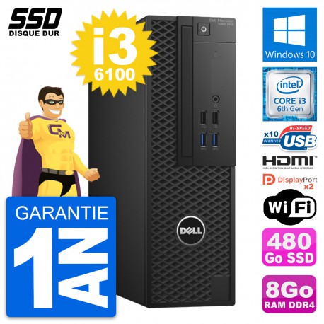 PC Dell Precision T3420 SFF Core i3-6100 RAM 8Go SSD 480Go HDMI Windows 10 Wifi