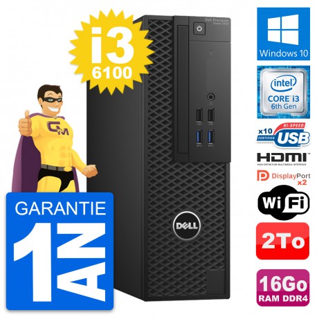 PC Dell Precision T3420 SFF i3-6100 RAM 16Go Disque 2To HDMI Windows 10 Wifi