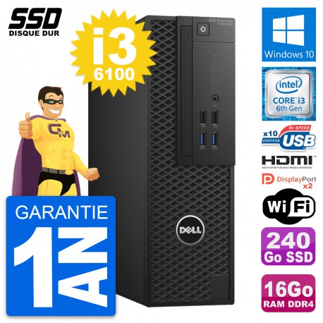 PC Dell Precision T3420 SFF Core i3-6100 RAM 16Go SSD 240Go HDMI Windows 10 Wifi