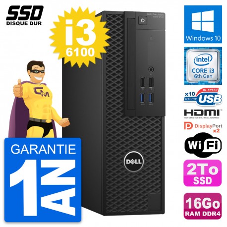 PC Dell Precision T3420 SFF Core i3-6100 RAM 16Go SSD 2To HDMI Windows 10 Wifi