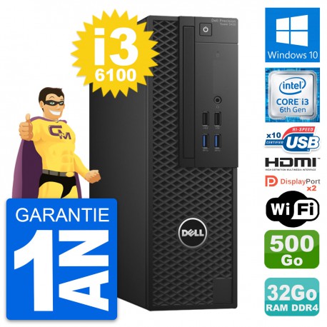 PC Dell Precision T3420 SFF i3-6100 RAM 32Go Disque 500Go HDMI Windows 10 Wifi