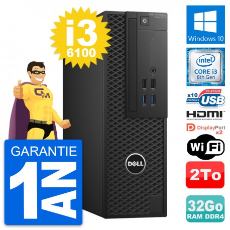 PC Dell Precision T3420 SFF i3-6100 RAM 32Go Disque 2To HDMI Windows 10 Wifi
