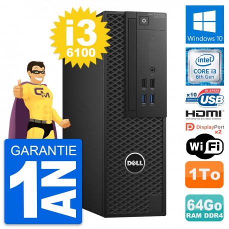 PC Dell Precision T3420 SFF i3-6100 RAM 64Go Disque 1To HDMI Windows 10 Wifi