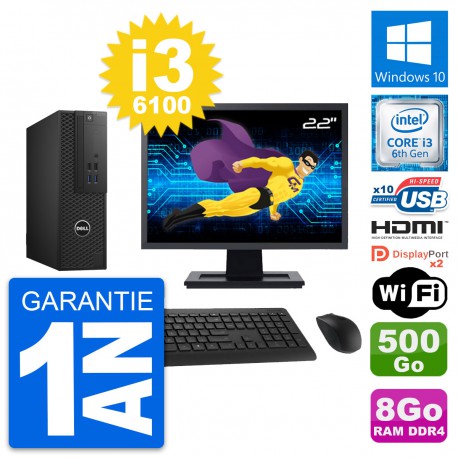 PC Dell T3420 SFF Ecran 22" i3-6100 RAM 8Go Disque 500Go HDMI Windows 10 Wifi