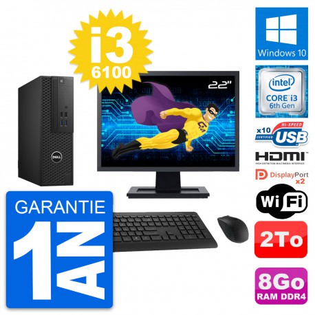 PC Dell T3420 SFF Ecran 22" i3-6100 RAM 8Go Disque Dur 2To HDMI Windows 10 Wifi