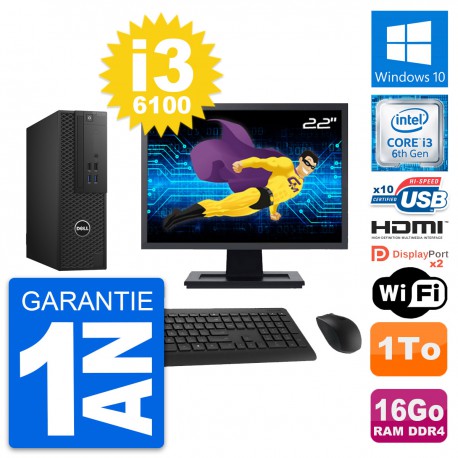 PC Dell T3420 SFF Ecran 22" i3-6100 RAM 16Go Disque 1To HDMI Windows 10 Wifi