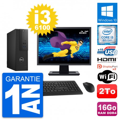 PC Dell T3420 SFF Ecran 22" i3-6100 RAM 16Go Disque 2To HDMI Windows 10 Wifi
