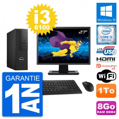 PC Dell T3420 SFF Ecran 27" Core i3-6100 RAM 8Go Disque 1To HDMI Windows 10 Wifi