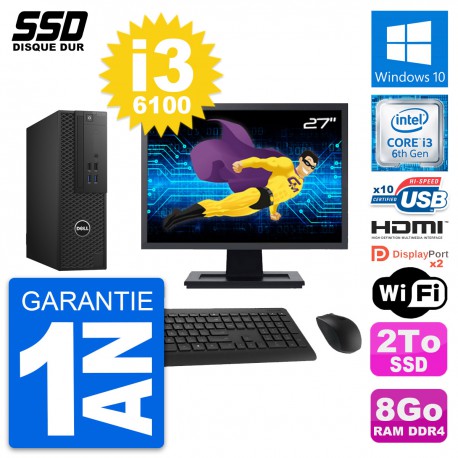 PC Dell T3420 SFF Ecran 27" Intel i3-6100 RAM 8Go SSD 2To HDMI Windows 10 Wifi