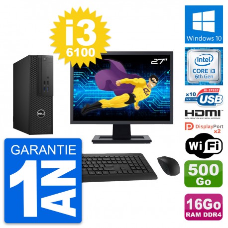 PC Dell T3420 SFF Ecran 27" i3-6100 RAM 16Go Disque 500Go HDMI Windows 10 Wifi