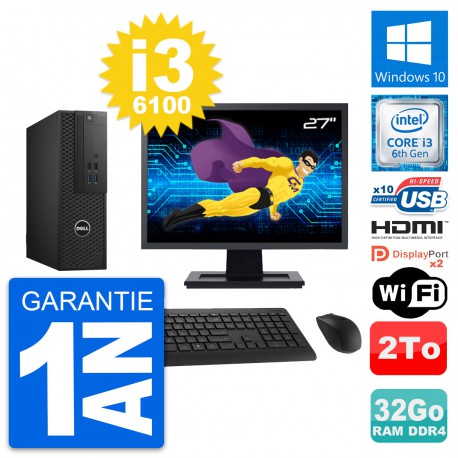 PC Dell T3420 SFF Ecran 27" i3-6100 RAM 32Go Disque 2To HDMI Windows 10 Wifi