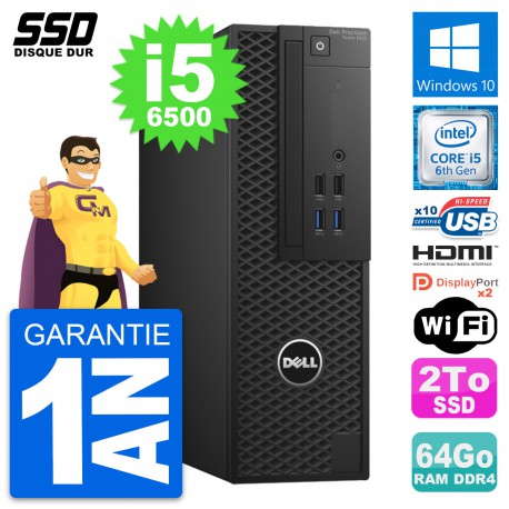 PC Dell Precision T3420 SFF Core i5-6500 RAM 64Go SSD 2To HDMI Windows 10 Wifi